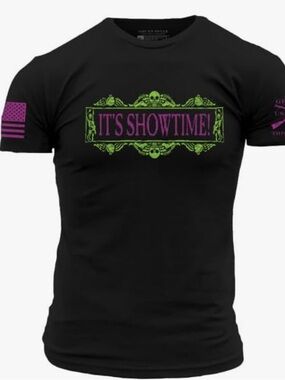 Grunt Style Black Short Sleeve Tee with Green & Purple 'It's Showtime' Graphic